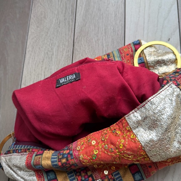 Valeria Collection Patchwork Bag with Gold Accents - Picture 6 of 7